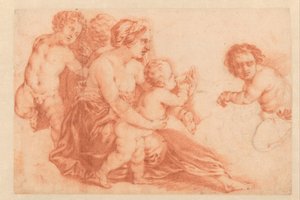 Woman with Various Children, Kunstboek or Study Album by Caspar Netscher (series title) by Godfried Schalcken