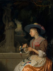 Woman Weaving a Crown of Flowers, c. 1675-1680 by Godfried Schalcken