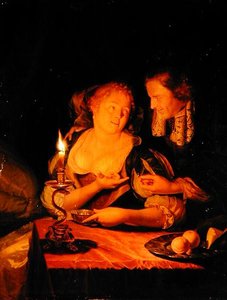 A Gentleman Offering a Lady a Ring by Godfried Schalcken