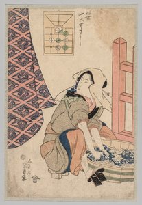 Seated Woman Washing Clothes in a Wooden Tub
