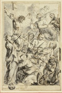 Dying Man Being Consoled by Christ on the Cross, Virgin and Saints by Gottfried Bernhard Goetz