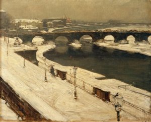 Elbe and Augustus Bridge in Winter by Gotthardt Johann Kuehl