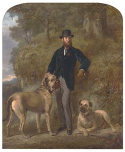 Colonel Garrick-Buchanan of Drumpellier with His Two Mastiffs