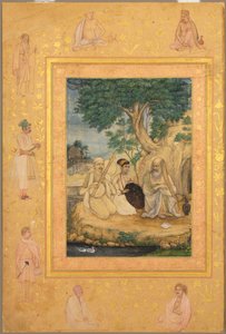 Page from the Late Shah Jahan Album: Prince and Ascetics, c. 1630