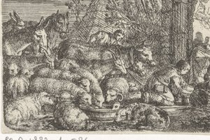 Shepherd with Flock Before a Gate