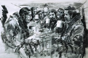 Roald Amundsen and his companions celebrating Christmas by Graham Coton
