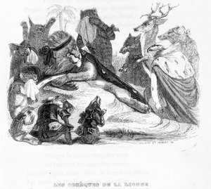 The funeral of the lioness - in Fables de La Fontaine ill. by Grandville by Grandville