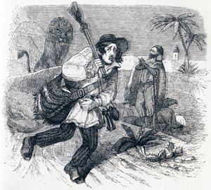 The Lion and the Hunter - Fables by La Fontaine by Grandville