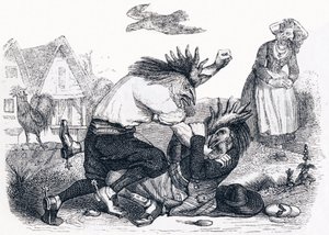 The Two Roosters - Fables by La Fontaine by Grandville