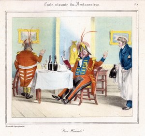 The Restaurateur Living Map: Two Lobsters! 1831-32 (lithography) by Grandville