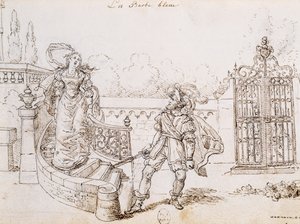 Bluebeard, illustration for fairy tale by Charles Perrault, engraving by Grandville by Grandville