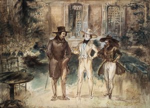 Caricature of Honore de Balzac, Frederick Lemaitre and Theophile Gautier by Grandville