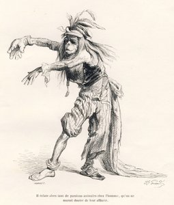 Then so many animal passions erupt in man that one would not doubt their affinity. Illustrated vignettes by JJ Granville. Engraving signed Porret in the section titled "Voyage of an African Lion to Paris" written by Honore de Balzac in "Scenes from the Pri by Grandville