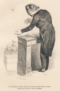 The Chameleon Declares He Is Happy and Proud to Always Agree with Everyone. Illustrated Vignettes by JJ Granville. Engraving Signed Caque in the Prologue 