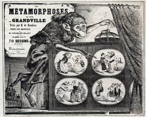Literature. The Daily Metamorphosis, by the Caricaturist Jean Jacques Grandville. Poster, France by Grandville