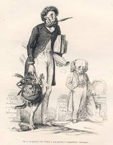 It was a great mistake to take away the classic muzzle from our poets. Illustrated vignettes by JJ Granville. Engraving signed Breviere in the section titled "The First Serial of Pistolet" written by Jules Janin in "Scenes from the Private and Public Life  by Grandville