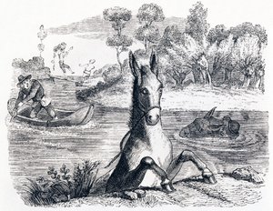 The Donkey with the Sponge and the Donkey with the Salt - Fables by La Fontaine by Grandville