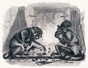The Donkey and the Cat - Fables by La Fontaine by Grandville