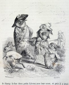 The Two Little Hares, Their Sister and the Owl by Grandville