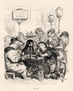 A Cafe Frequented by Animals of All Kinds. Illustrated Vignettes by JJ Granville. Engraving Signed Godard in the Section Titled 