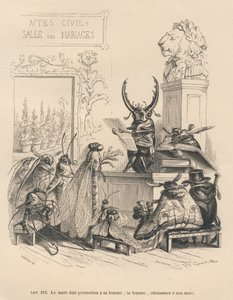 Insect Marriage Vows. Illustrated Vignettes by JJ Granville. Engraving Signed Godard in the Section 