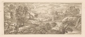 River Landscape with Two Walking Figures (series title: River Landscapes) by Gérard Audran
