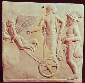 Aphrodite and Hermes riding on a chariot pulled by Eros and Psyche, 470 BC by Greek