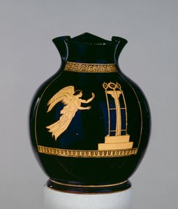 Attic Red-Figure Oinochoe Decorated with the Scene of a Winged Nike Flying with a Ribbon Towards a Tripod, Near the Calliope Painter, from Nola, c.430 BC