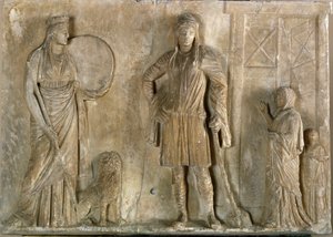 Phrygian divinities Cybele and Attis, his son and lover - Marble relief by Greek