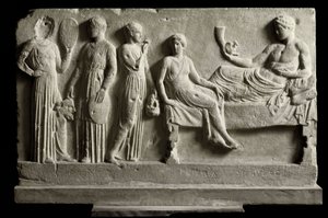 Greek Art: Votive Marble Relief Dedicated to Dionysos Bacchus by Greek