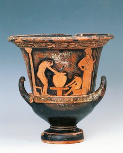 Krater showing scene of potter at work under gaze of Athena, red-figure pottery from Sicily, Italy, Magna Graecia, 5th Century BC by Greek