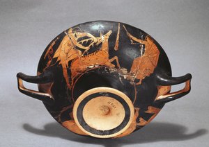 Kylix decorated with Heracles and the Ceryneian Hind by Greek