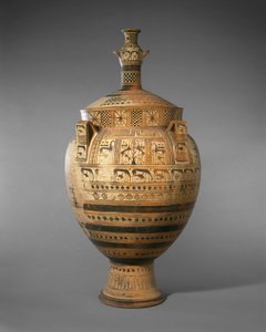 Terracotta Krater with Lid Surmounted by a Small Hydria