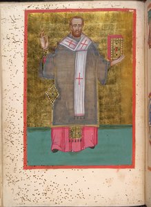 Miniature of a Standing John Chrysostom Holding a Book, from Leitourgikon by Greek School