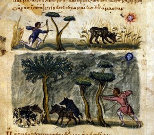 Hunting Wild Boar After the Greek Manuscript of Oppianus De Venatione 13th Century