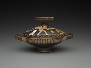Apulian Lekanis: Head of a Woman and Winged Genie