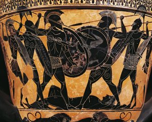 Greek Civilization, Black-Figure Pottery, Krater Depicting Fight for the Body of Patroclus, From Farsala, Greece