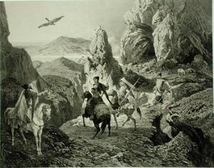 A Falcon Hunt near Yerevan, Armenia, plate 20 from a book on the Caucasus, engraved by Eugene Ciceri (1813-90) and Adolphe Jean-Baptiste Bayot (1810-66), published by Alfred Leon Lemercier, Paris by Grigori Grigorevich (after) Gagarin