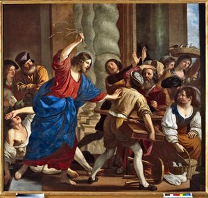 Christ Driving the Money Lenders from the Temple. Painting by Giovanni Francesco Barbieri dit Il Guercino