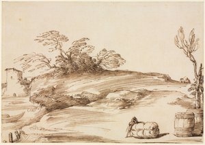 Landscape with a Man Leaning on a Bale by Guercino