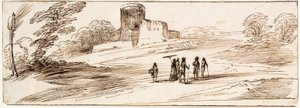 Landscape with Castle and Figures by Guercino