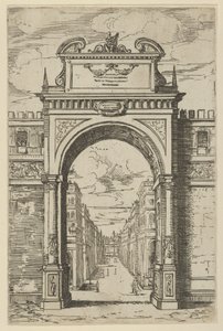 Triumphal Arch Surmounted by a Statue of Moses, Buildings Seen Through the Arch Below by Guido Reni