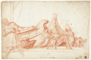 Dock Scene (front); Two Sketches of Male Figures (back) by Guillaume Courtois