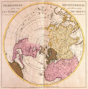 Map of Northern Hemisphere, Arctic Land Description by Guillaume Delisle