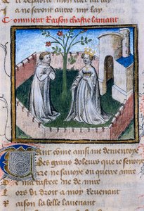 Representation of a couple of lovers near a rose, miniature in 