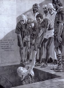 Jeremiah being drawn up out of the well into which he was cast by the advice of the Princes of King Zedekiah