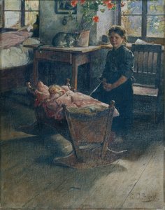 At the Cradle by Gustav Adolf Hessl