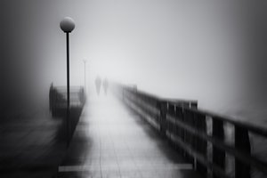 Mysterious Foggy Pier Walk by Gustav Davidsson