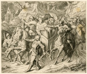 The kidnapping of Martin Luther on his return journey - 1521 - by Hauptmann von Berlepsch and Burkhard Hund, due to the bull of excommunication and the emperor