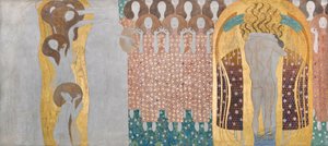 Beethoven Frieze: The Arts, Paradise Choir and Embrace - Panel 8, Right Long Wall by Gustav Klimt